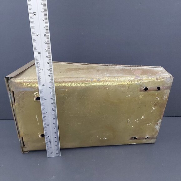 Brass Mailbox Repousse Embossed Homestead Pilgrims Preparing Food England Made - Picture 6 of 14